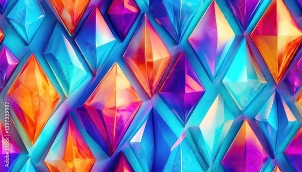 Fototapeta Abstract shiny 3d colorful crystal background, diamant texture, faceted gem pattern illustration