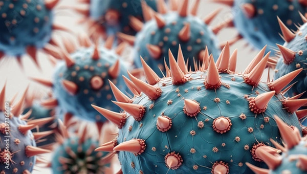 Obraz Extreme close-up Extreme close-up of human skin cells under microscope, detailed texture and cell membranes, biomedical visualization styleof cactus surface, showing thorns and textured skin, isolated