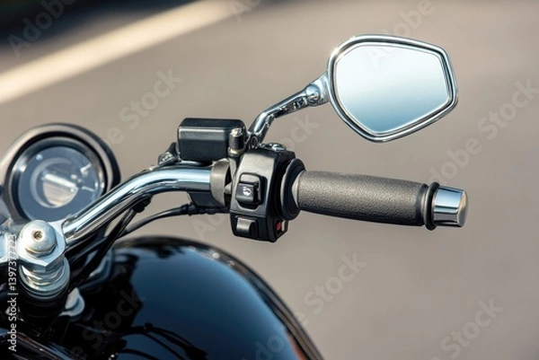 Fototapeta Close-up of motorcycle handlebar showcasing sleek design and pol