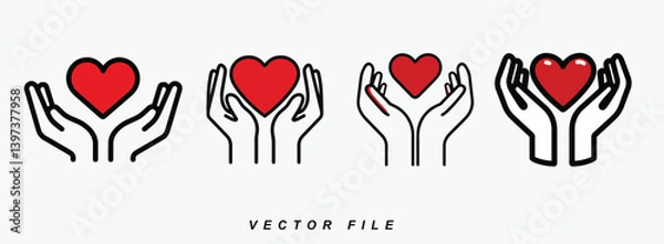 Fototapeta Hands holding a heart, a vector graphic for a variety of uses.