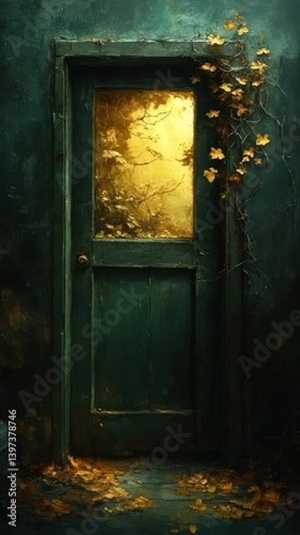 Fototapeta Ethereal light shines through a mysterious doorway.