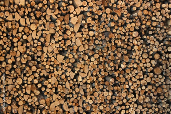 Obraz Pile of firewood texture background. Pile of firewood background.