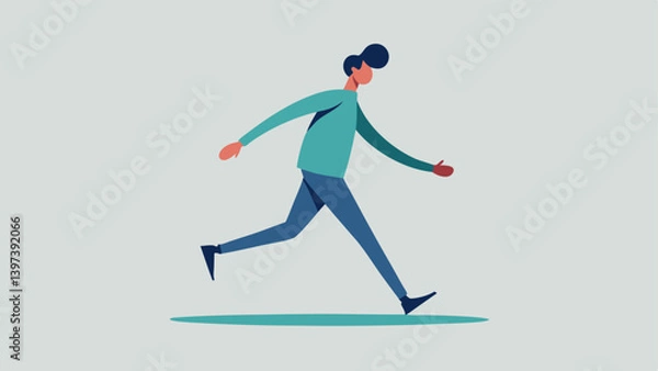 Fototapeta Gentle Stride The person is depicted in a gentle stride with a soft expression on their face dressed casually. Their shadow however is seen in a dramatic pirouette one foot lifted