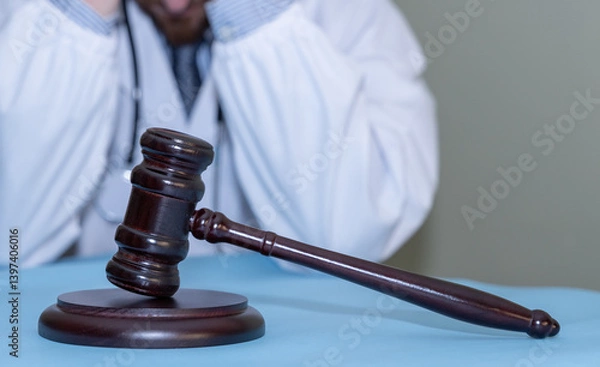 Fototapeta Concept of medical malpractice, forensic medicine, medical errors, medical jurisprudence. Doctor in legal problems.