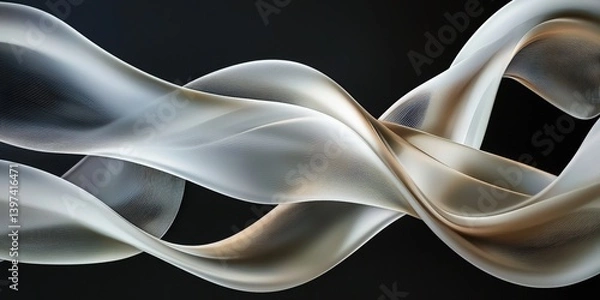 Fototapeta A fluid, abstract design featuring flowing, translucent layers that create a sense of movement against a dark background.