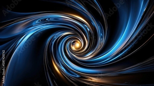 Fototapeta A mesmerizing swirling pattern of blue and black tones, evoking a sense of depth and movement, reminiscent of a cosmic vortex.