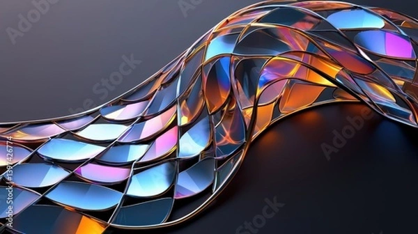 Obraz A vibrant, flowing design featuring colorful, reflective shapes that create a dynamic visual effect on a dark background.