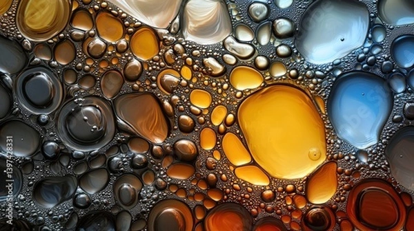 Fototapeta A vibrant abstract image featuring bubbles of various sizes and colors, creating a mesmerizing, fluid pattern against a dark background.