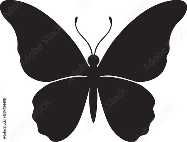 Fototapeta Simple Butterfly Silhouette Solid Wings, vector illustration