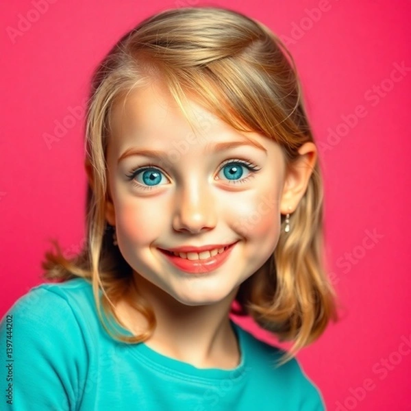 Obraz High-resolution stock photo of a girl, retro aesthetic, commercial quality, professional lighting, vibrant colors reminiscent of 1960s pop art, clean lines and bold shapes