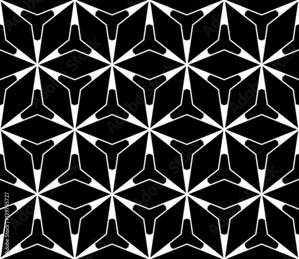 Fototapeta Vector seamless pattern, simple dark geometric triangular lattice structure. Stylish dark monochrome texture. Abstract black & white endless background, repeat tiles. Design for prints, textile, web