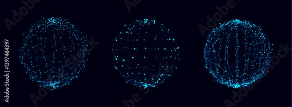 Fototapeta Vector futuristic set blue sphere of particles and lines. Network connection big data. Abstract technology background.