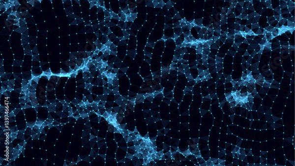 Fototapeta Abstract distorted wireframe wave. Vector curve surface background. Technology grid pattern. Blue mesh wave.