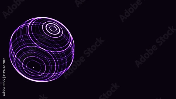 Fototapeta Vector futuristic purple sphere of particles and lines. Network connection big data. Abstract technology background.