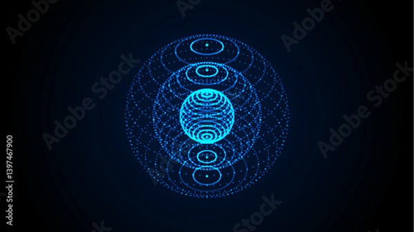 Fototapeta Vector futuristic blue sphere of particles and lines. Network connection big data. Abstract technology background.