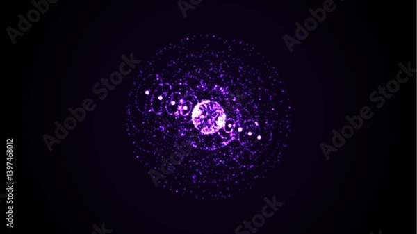 Fototapeta Vector futuristic purple sphere of particles and lines. Network connection big data. Abstract technology background.