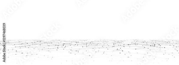Fototapeta Technology wireframe landscape. Vector perspective grid. Digital space. Black mesh on a white background.