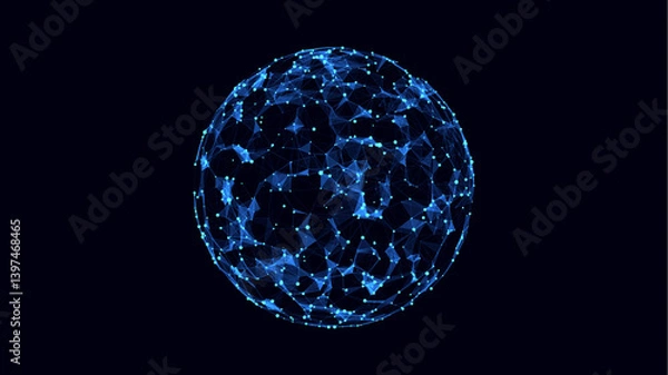 Fototapeta Vector futuristic blue sphere of particles and lines. Network connection big data. Abstract technology background.