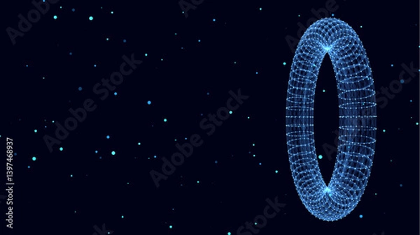 Fototapeta Wireframe torus from different sides. Vector abstract geometric 3D objects. Technology block chain network connection. Big data visualization.