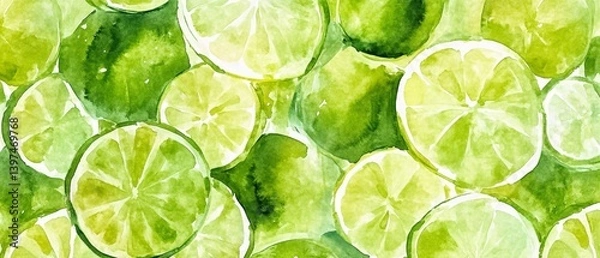 Obraz A painting of green lime slices with a watercolor effect