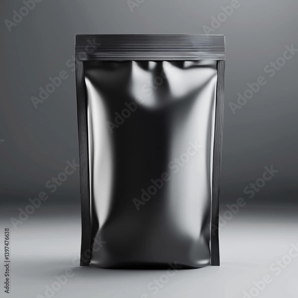 Obraz Matte black resealable stand-up pouch with a zipper top, ideal for food packaging or product display