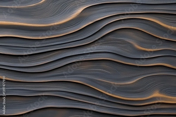 Fototapeta Dark layered wood design with fluid ripple texture forming abstract topographic appearance in warm deep tones creating visual movement and organic flow in pattern