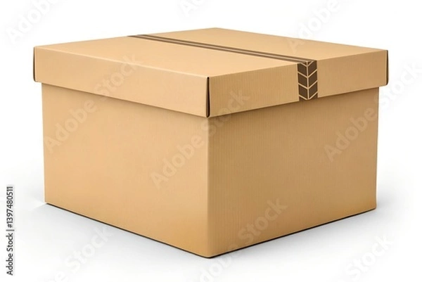 Obraz Cardboard Box with Closed Flaps Isolated on White Background