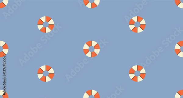 Fototapeta Seamless horizontal pattern with cute hand-drawn lifebuoys. A vector doodle summer repeat pattern perfect for decoration, prints, fabric, wrapping paper, wallpapers, and web backgrounds.
