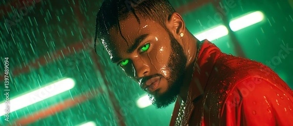 Obraz Man in Red Jacket Rain