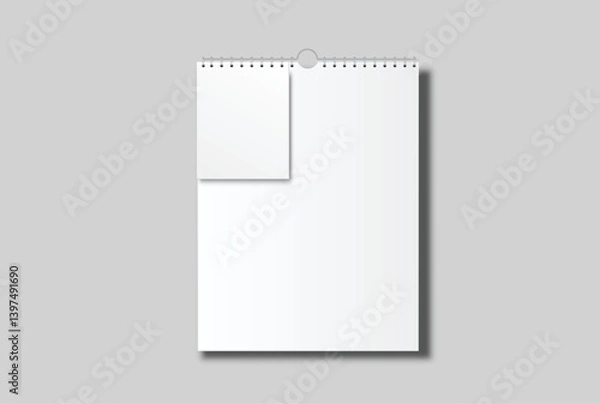 Fototapeta Blank Wall calendar paper page tear-off mockup with spiral rings wirebound binding. Template suitable for presentation calendar design, spiral brochure, notepad, notebook. Vector illustration
