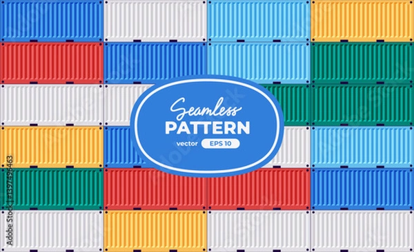 Fototapeta Cargo container set isolated. Box from different sides collection. Freight shipping containers stack. Cartoon design. Flat style vector illustration. Colorful.