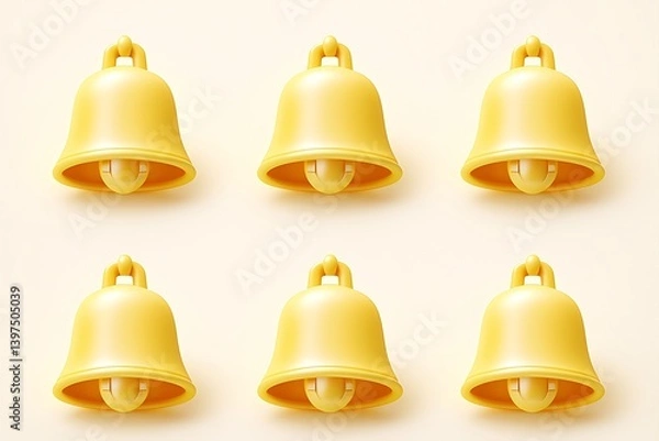 Fototapeta 3D notification bell icon set in yellow, perfect for social media and reminder applications.