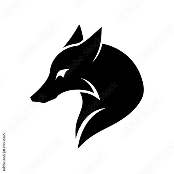Obraz Powerful black silhouette of a stylized fox head logo. A bold, stylized graphic of a fox head, in solid black silhouette against a white background.