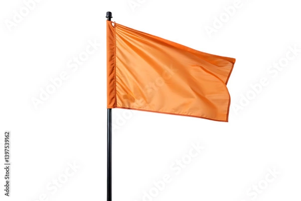 Fototapeta Bright orange warning flag on pole on transparent background