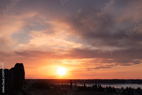 Fototapeta Romantic Sky with Light Clouds in Sunset Time. Sunrise Sky with Clouds. Sunset Sky for Background. Light Gradient Color. Abstract Nature Background