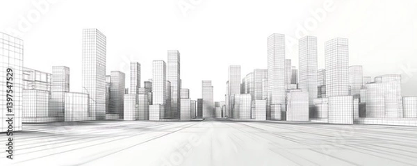Fototapeta Low poly modern cityscape wireframe, 3D rendered for futuristic urban planning presentations