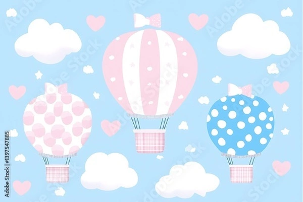 Obraz Delicate hot air balloons float in a pastel sky.