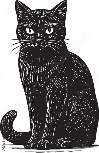Fototapeta Black cat drawing vector illustration