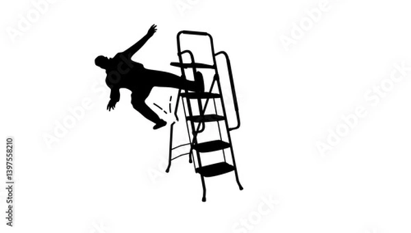Fototapeta Broken ladder, fall from ladder, black isolated silhouette