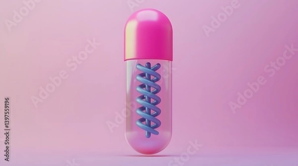 Fototapeta 3D illustration of a transparent capsule containing a blue DNA helix, symbolizing genetic medicine, biotechnology, and future advancements in healthcare.