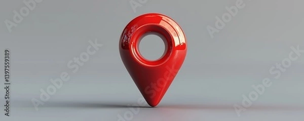 Obraz Shiny Red Location Pin 3D Render: An illustrative 3D render a glossy red pin, perfect for marking delivery locations or geographic coordinates.