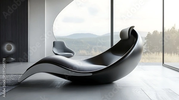 Fototapeta sleek futuristic seating design featuring smooth lines and innovative comfort in a modern environment ideal for cozy contemporary spaces and elegant lounge interiors
