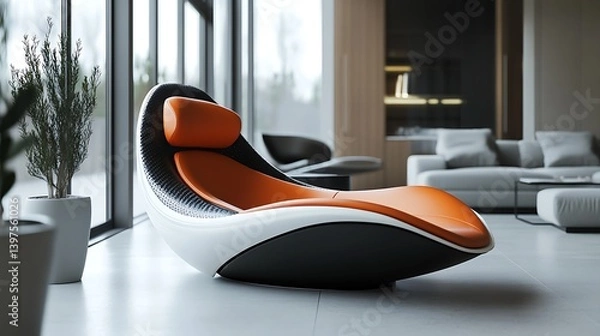 Fototapeta sleek futuristic seating design featuring smooth lines and innovative comfort in a modern environment ideal for cozy contemporary spaces and elegant lounge interiors