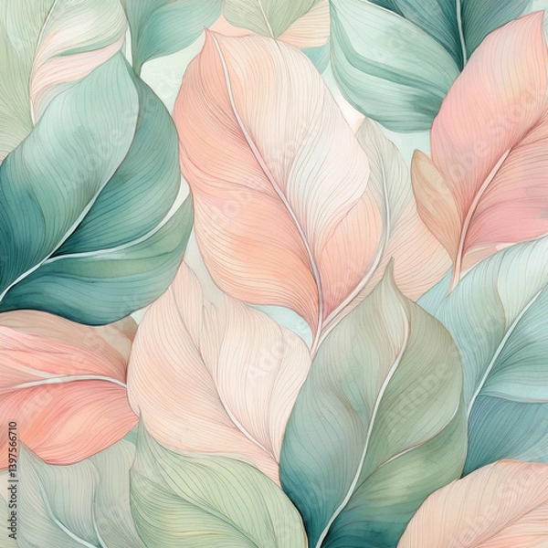 Obraz Elegant Pastel Leaf Pattern
