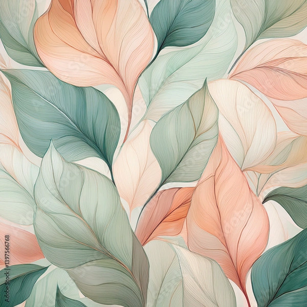 Obraz Elegant Pastel Leaf Pattern
