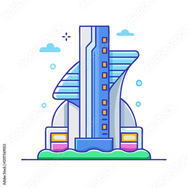 Fototapeta futuristic skyscraper icon, futuristic skyscraper vector illustration-simple illustration of futuristic skyscraper, perfect for futuristic skyscraper logos and icons