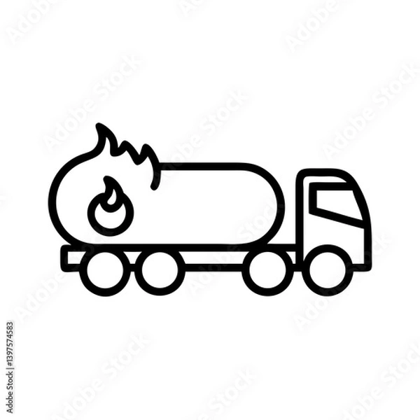 Fototapeta Burning Fuel Tanker Truck Icon  
