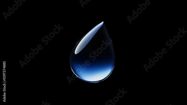 Obraz A single, reflective water droplet against a black background