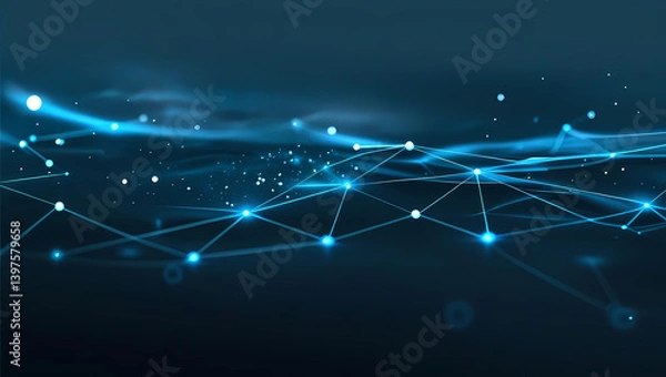 Obraz Abstract blue web of light points and connecting lines, suggesting data flow.