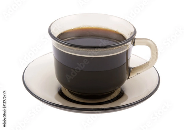 Fototapeta Glass cup of black coffee isolated on white